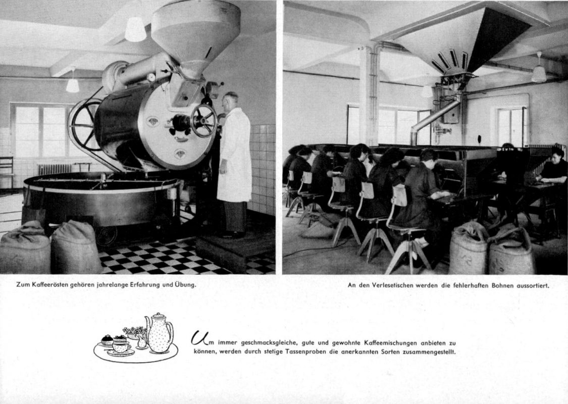 Aus der Jubiläumsschrift der Krupp'schen Konsumanstalt 1958 zum hundertjährigen Jubiläum - die eigene Kaffeerösterei. (Kopien von privat zugesandt)