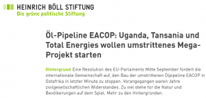 Heinrich Böll Stiftung Artikel zu EACOP